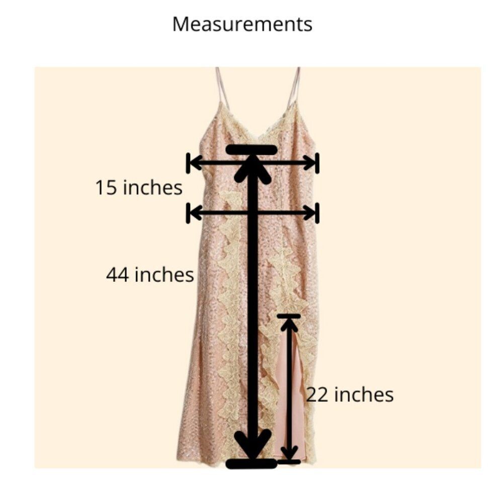 En Elly Anthropologie Pink Sequined Slip Dress with Cream Lace Trim Size Small - Picture 2 of 10